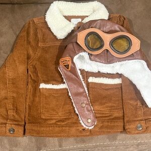 Mud Pie Brown Corduroy Kids Jacket with Aviator Hat